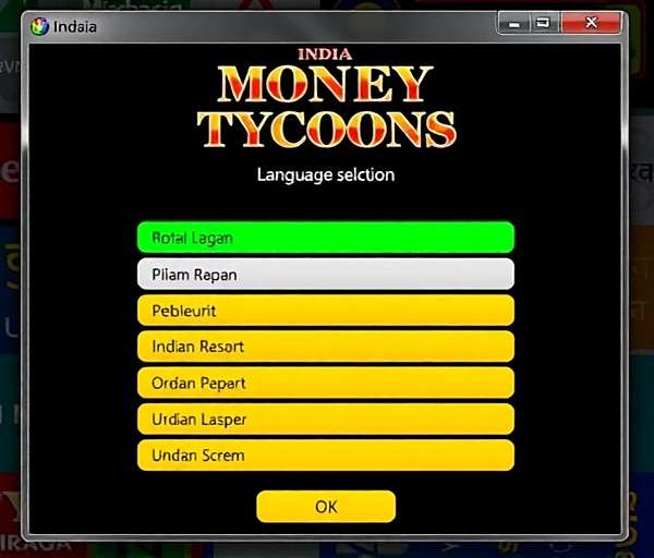 India Money Tycoons - Language Localization India Money Tycoons language selection screen showing various Indian language options